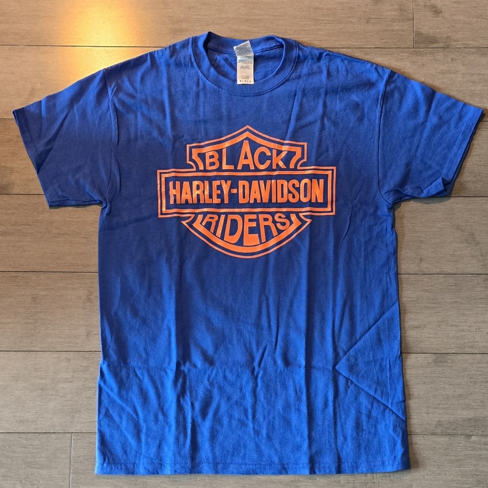 BLACK HD RIDERS LIMITED EDITION T SHIRT Royal Blue WITH ORANGE SCREEN (N…